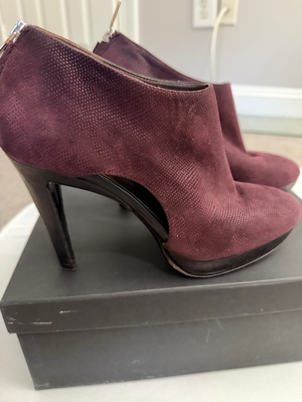 Calvin Klein collection Suede Cutout High Heel Booties - Bordeaux Size 38.5